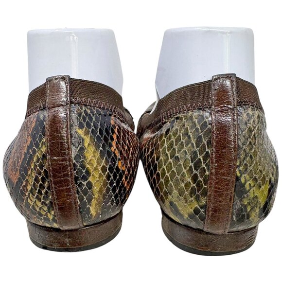 Anyi Lu Brown Snake Embossed Cap Toe Ballet Flats - Picture 8 of 11
